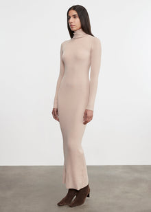 Silk Sweater Rib Ankle Turtleneck Dress | Jute