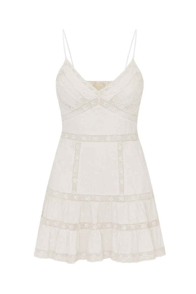 Solbina Cotton Rose & Bow Mini Dress | White