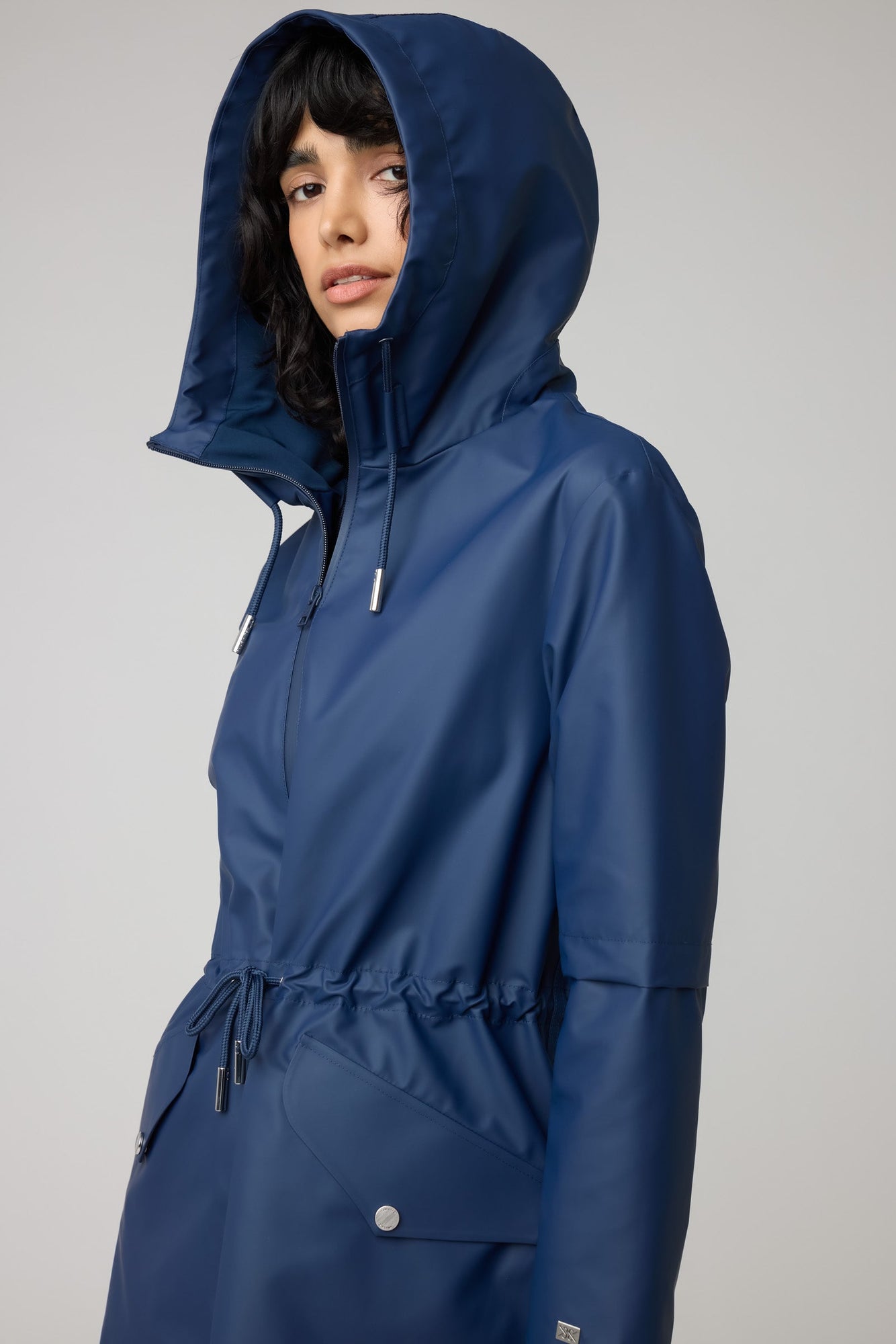 Sophie Relaxed A-Line Raincoat With Hood | Lapis
