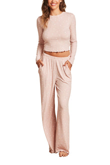 Womens | Ultra Soft Rib Lettuce Hem Wide Leg Pant | Dusty Rose/Pearl