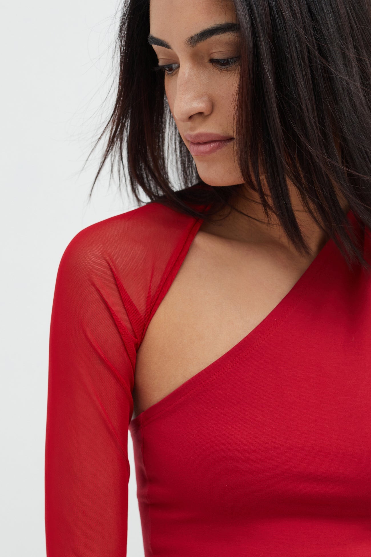 Manhattan Mesh Sleeve Top | Red Mesh