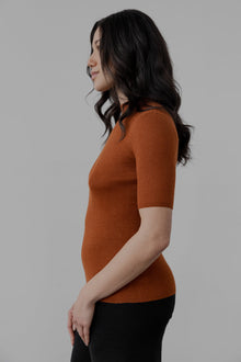Mock Ribbed Pullover In Ultra Fine Alpaca Silk | Rust