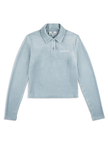 Women | Veneto Velour Long Sleeve Polo | Celestial Blue