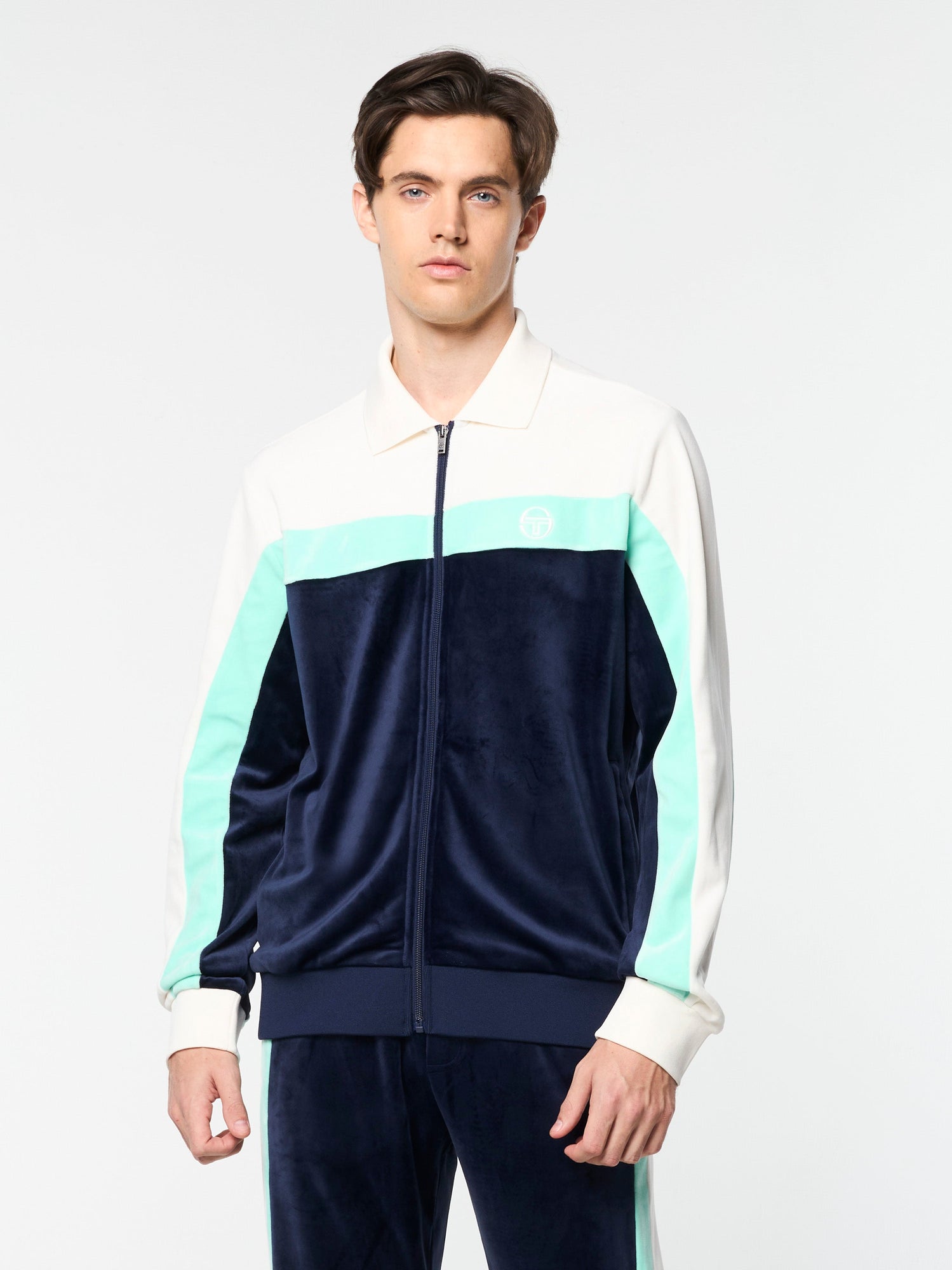 Men | Lazaro Velour Track Jacket | Maritime Blue