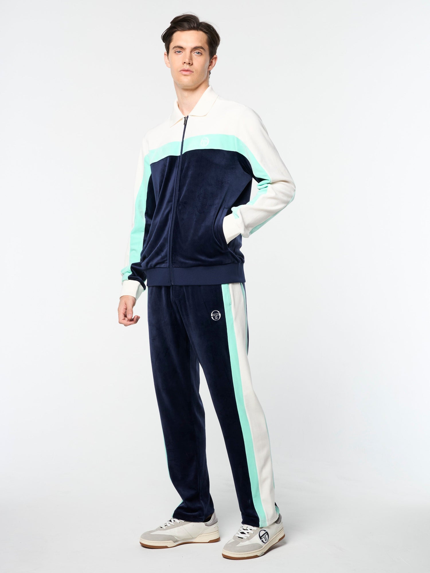 Men | Lazaro Velour Track Jacket | Maritime Blue
