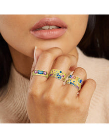 Sapphire and Blue Topaz Silver Ring | Yellow Gold Over Silver