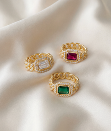 The Halo Colored Stone Cuban Link Chain Ring | Blue