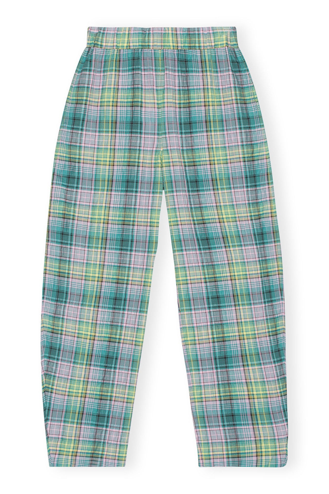 Seersucker Check Elasticated Trousers | Lagoon