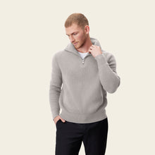 Shane Cashmere Quarter Zip Pullover | Pebble Grey | Mens