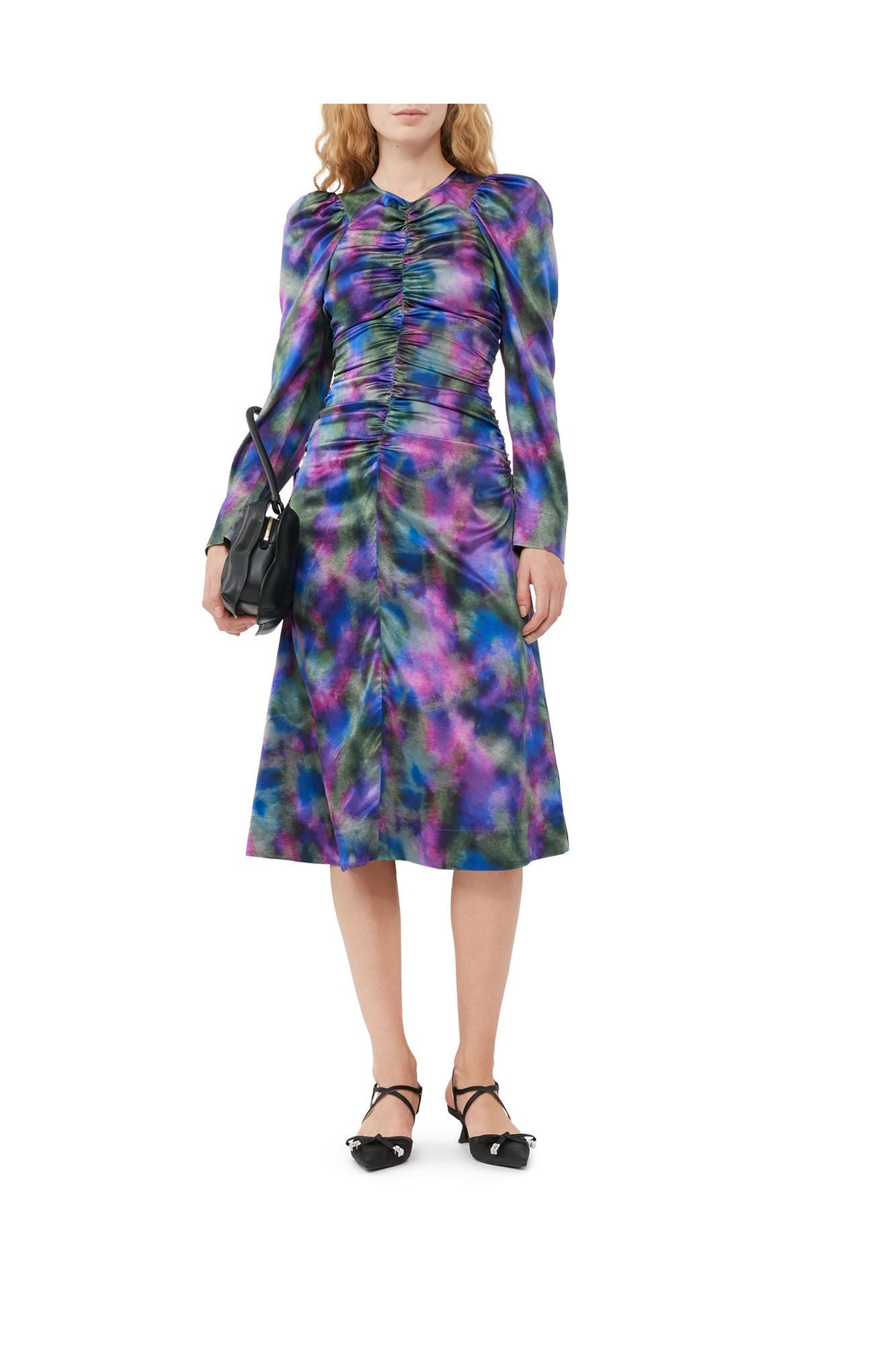 Silk Satin O Neck Midi Dress | Simply Purple