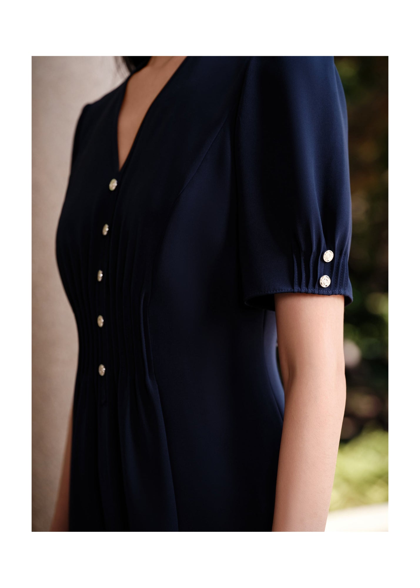 Silk V-Neck Dress | Navy