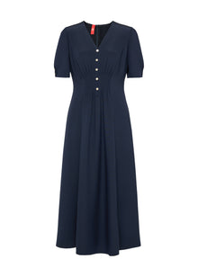 Silk V-Neck Dress | Navy