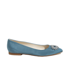 Stevie Ballerina Flats in Blue Silk Moire - Loren Hope