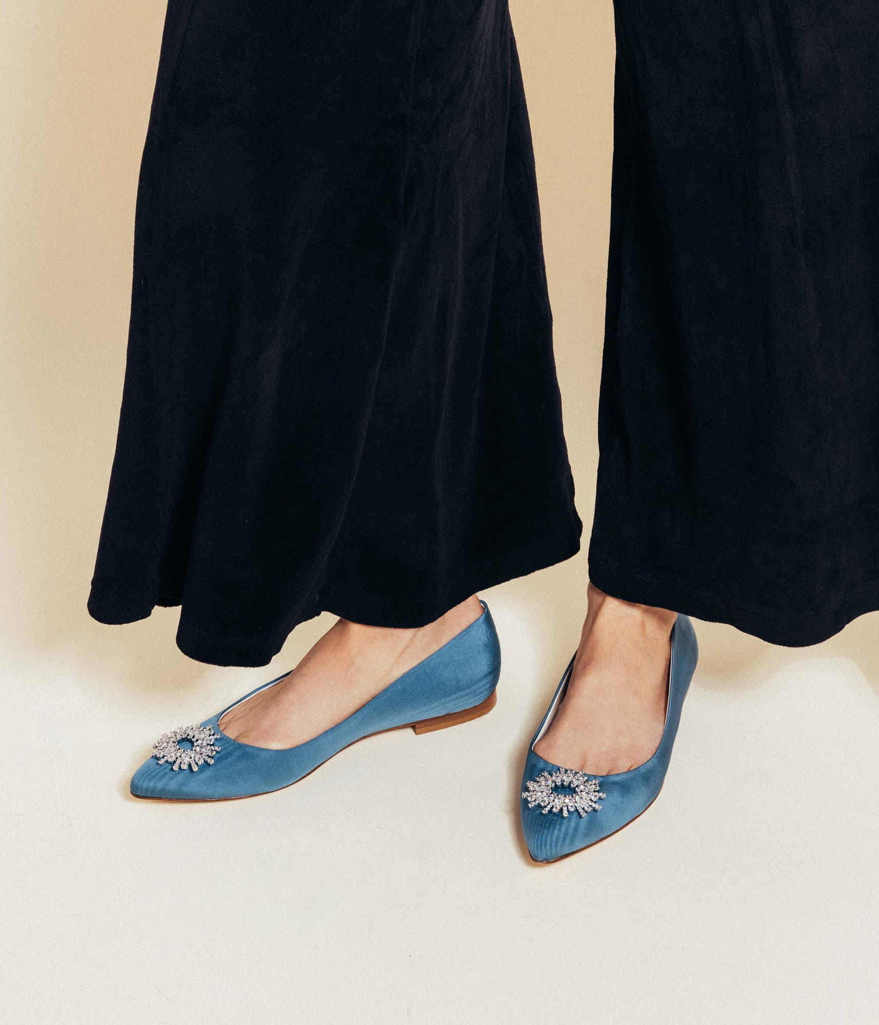 Stevie Ballerina Flats in Blue Silk Moire - Loren Hope