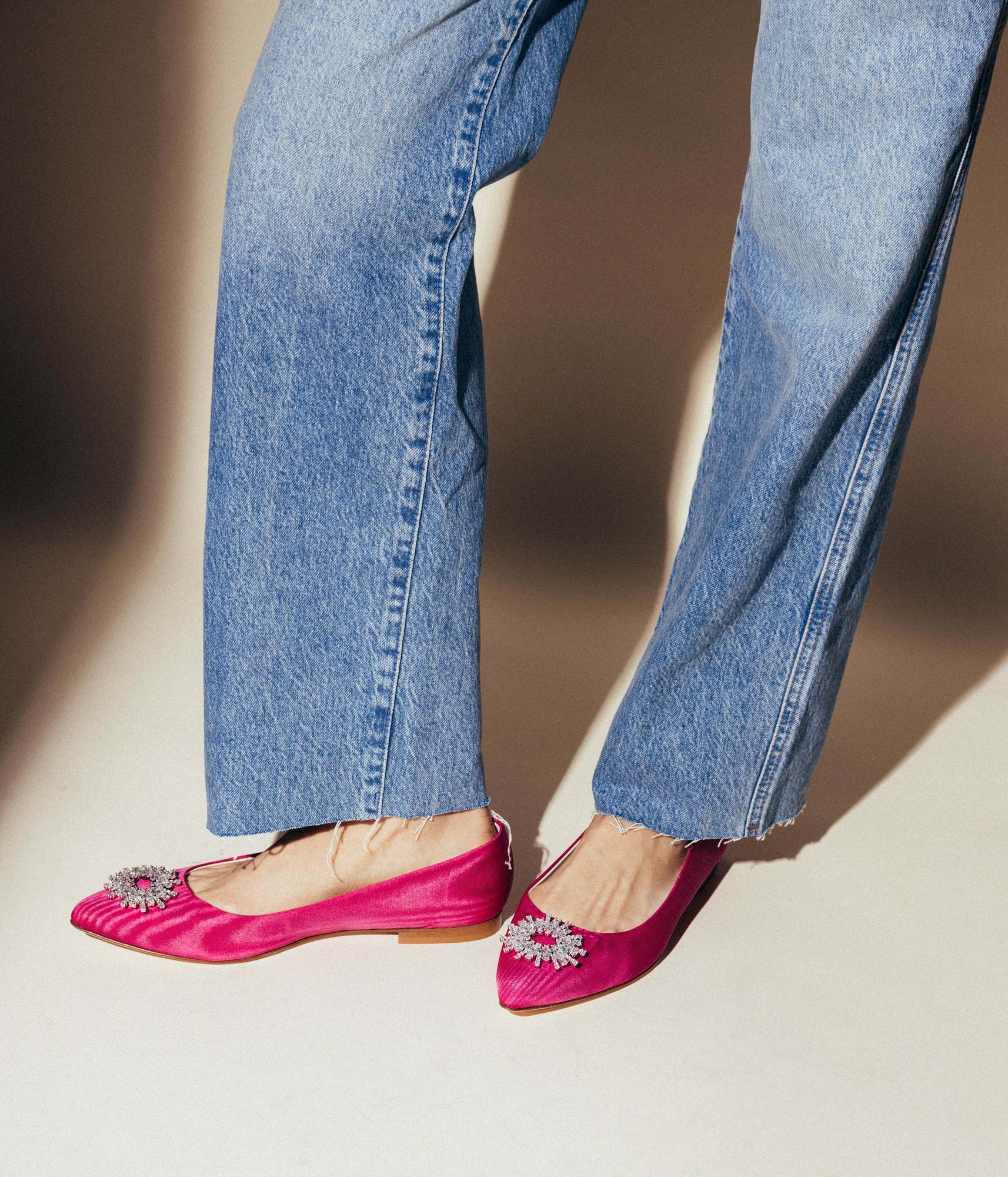 Stevie Ballerina Flats in Pink Silk Moire - Loren Hope