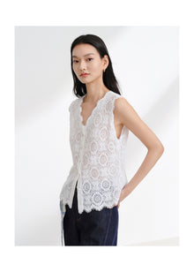 Straight-Cut Lace Vest | White