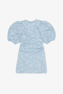 Stretch Jacquard Puff Sleeves Mini Dress | Sky Blue