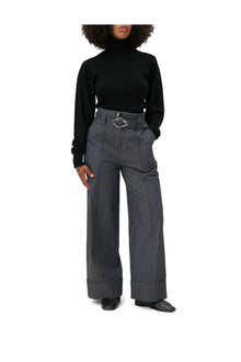 Stripe Wide Leg Trousers | Sky Captain