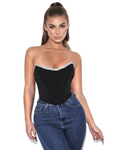 Melanie Corset Top With Crystal Trim | Black