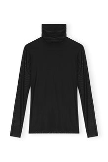 Mesh Long-sleeve Roll Neck Blouse | Black