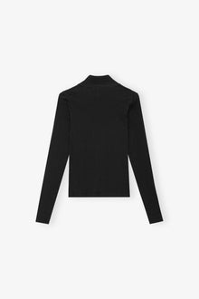 Soft Cotton Rib Long Sleeve T-Shirt | Black