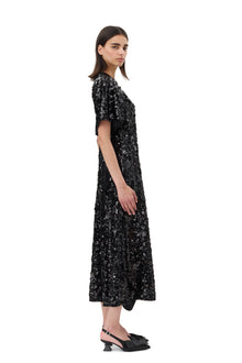 Velvet Sequins Long Dress | Black