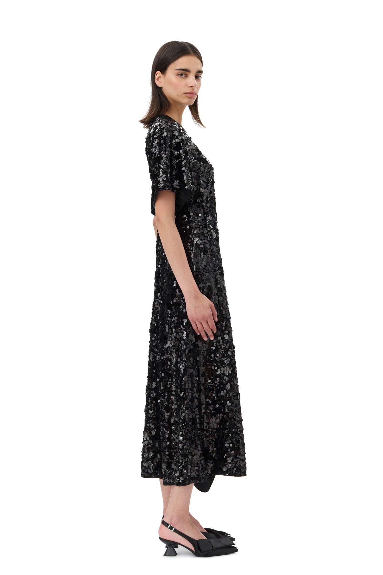 Velvet Sequins Long Dress | Black