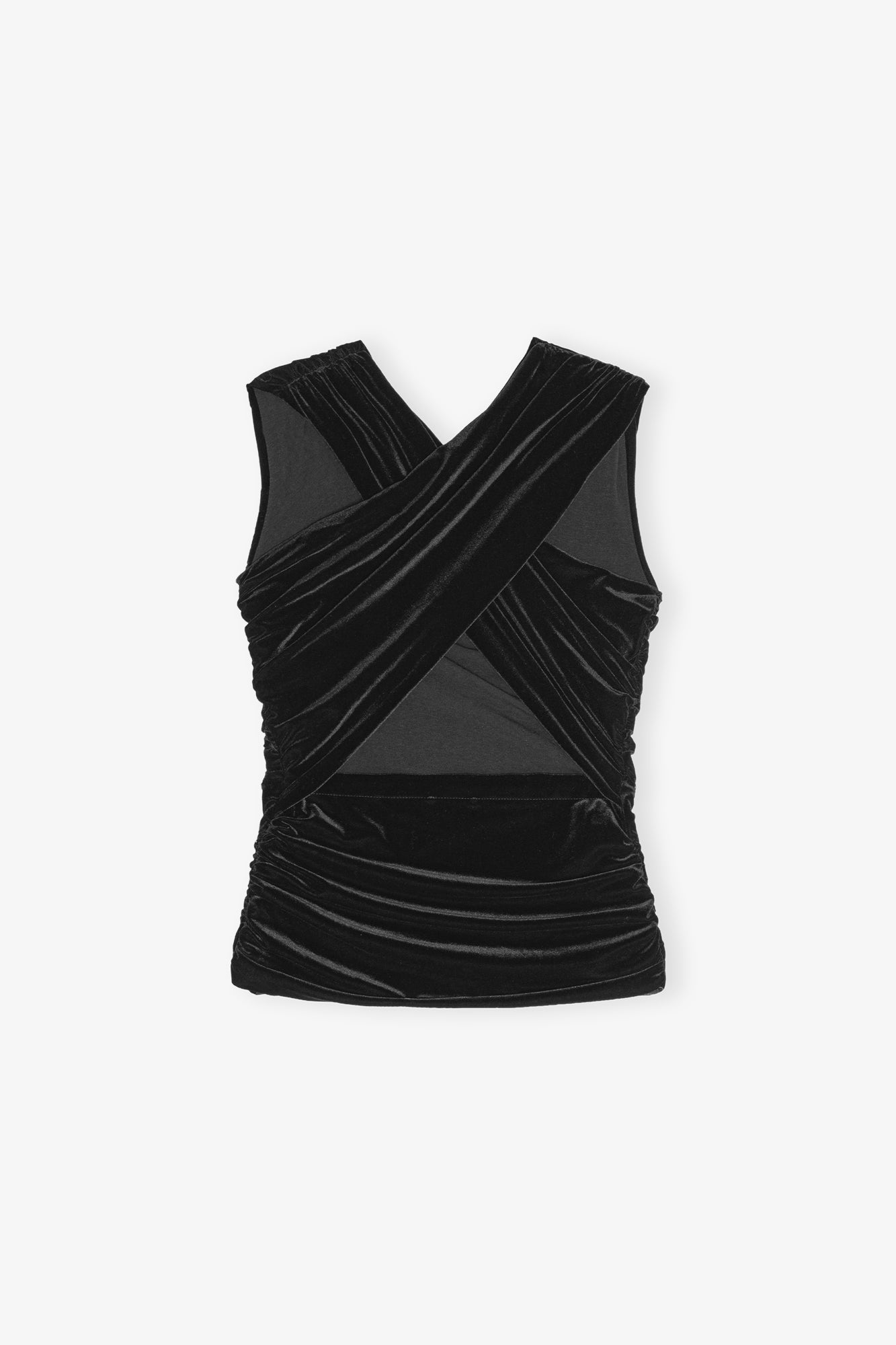 Velvet Jersey Ruched Crossover Blouse | Black