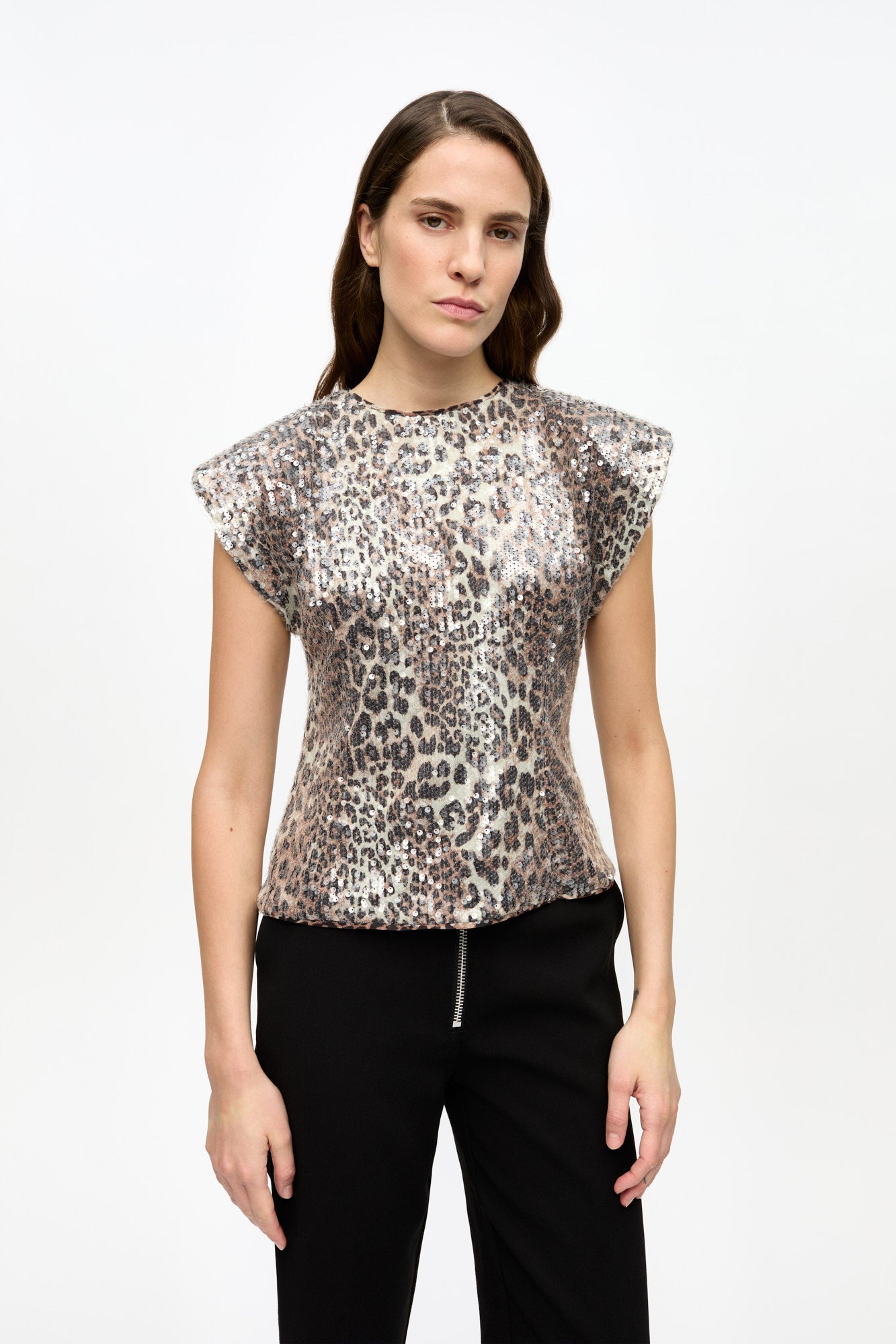 Printed Stretch Sequins Blouse | Leopard