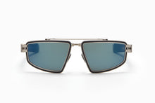 Mens | Titan Sunglass | Brushed Silver - Blue Swirl | Dark Green w/ Blue Mirror