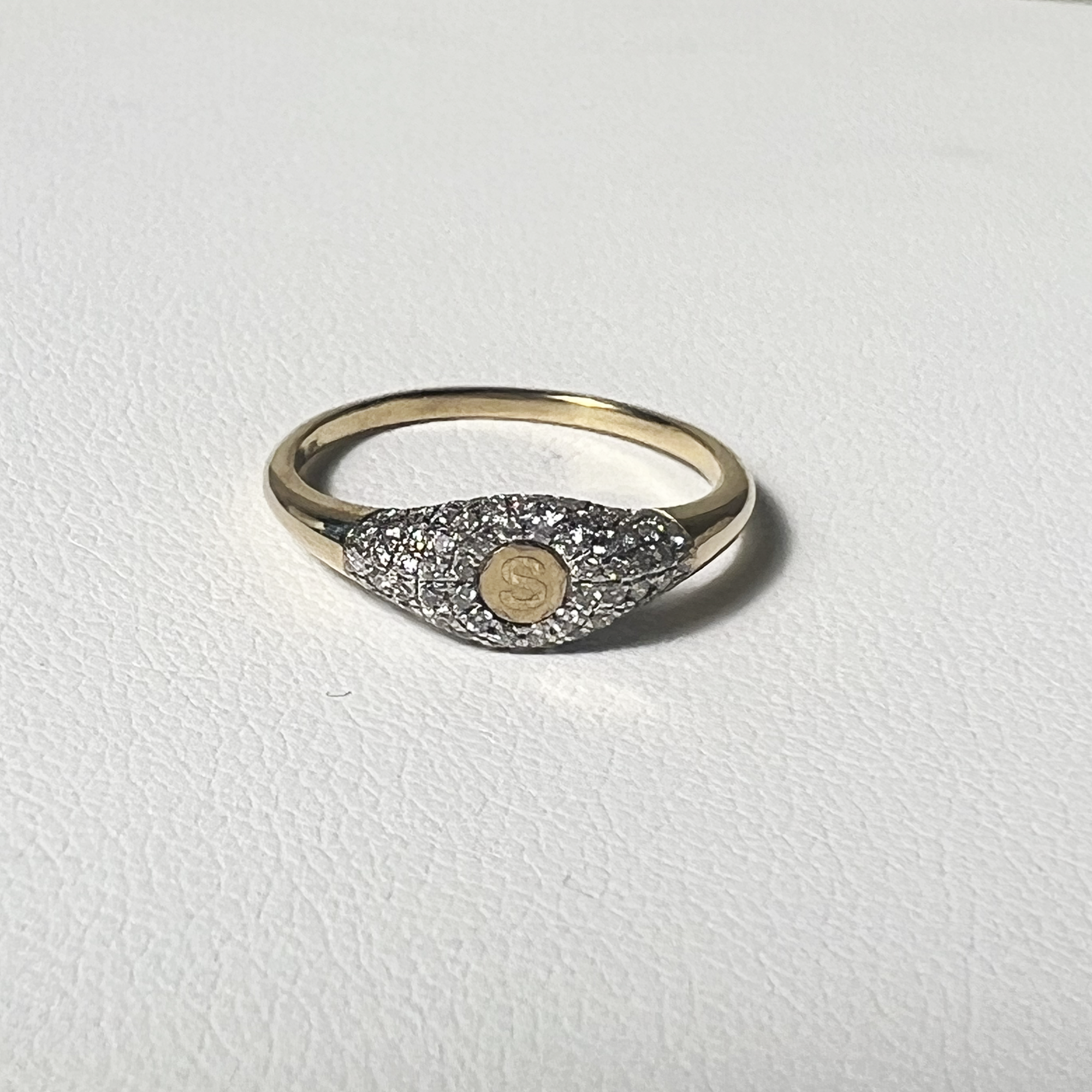 Sparkle Mini Initial Pinky Ring | 10K Yellow Gold | Pave White Diamond
