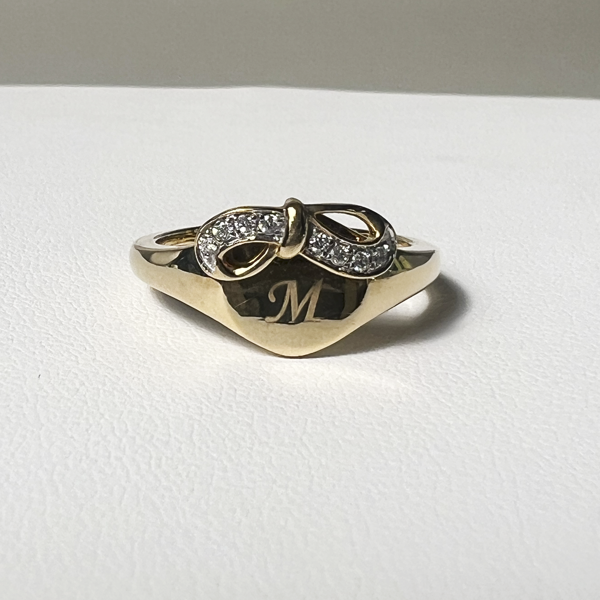 Bow Nouveau Signet Ring | 10K Yellow Gold | 0.06 CTW (Approx) White Diamond