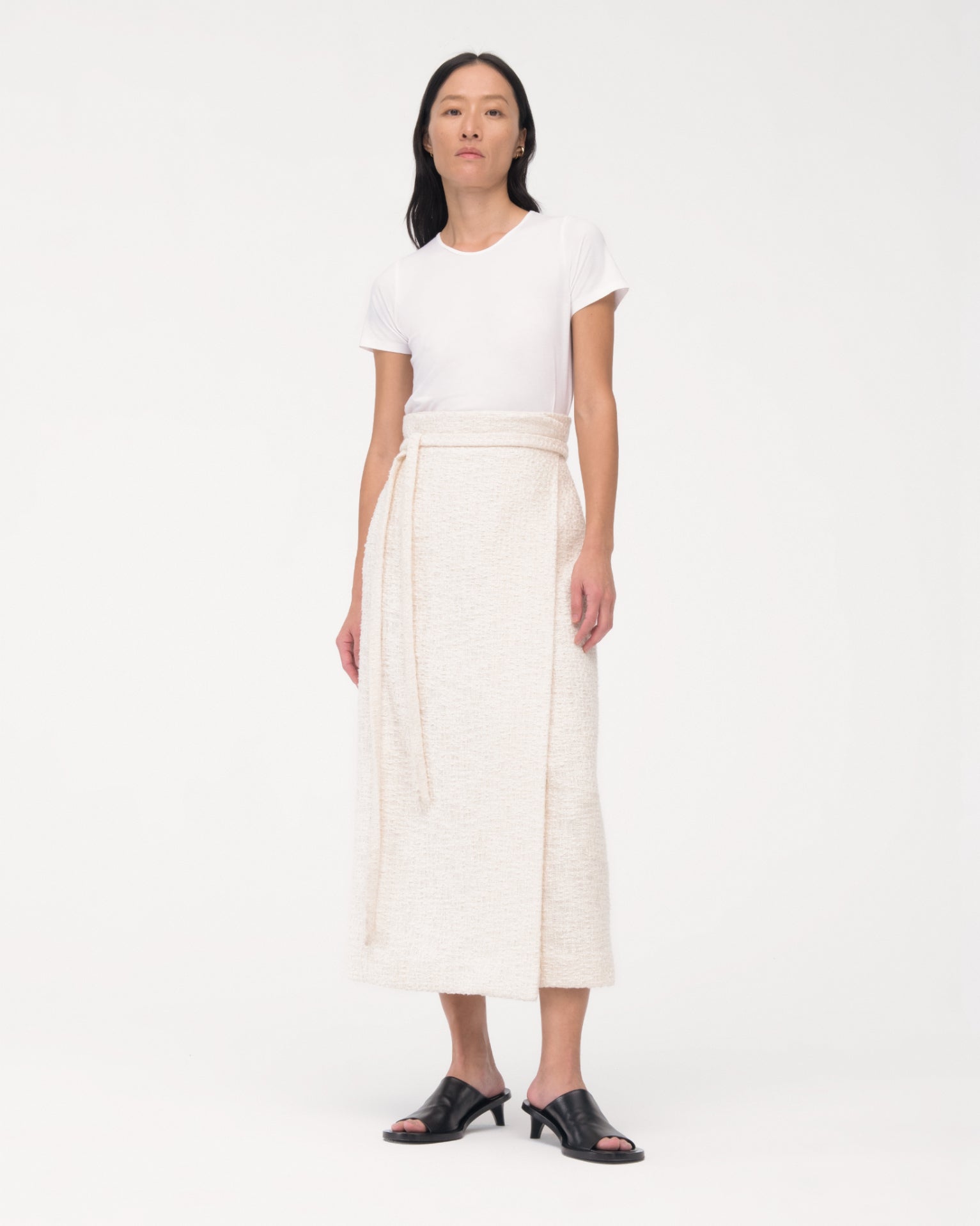 Another Tomorrow Tweed Wrap Skirt in Cream – Cotton Women's Skirt