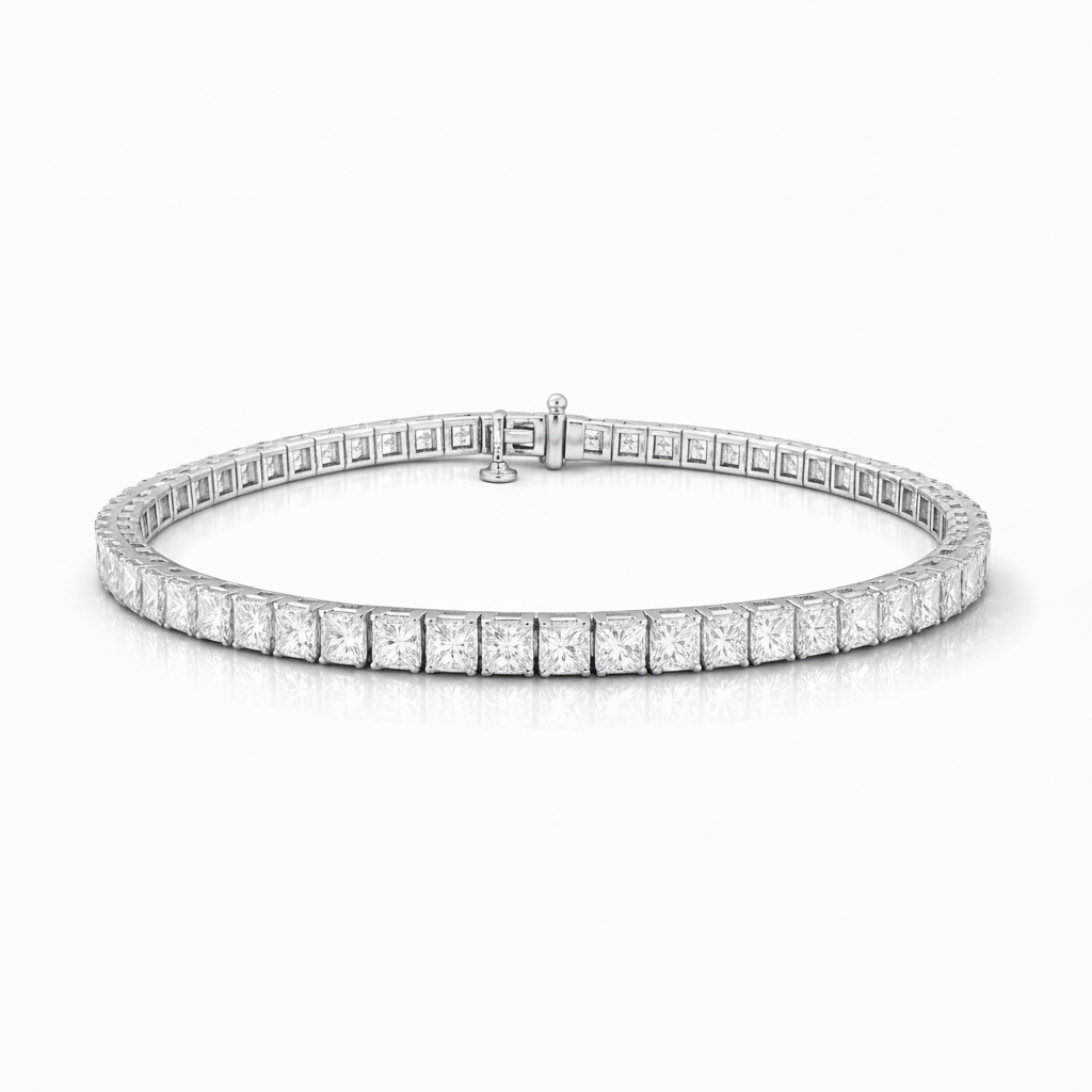 13.00 CT Princess Natural Diamond | Tennis Bracelet | 14K White Gold | G-H Color | VS Clarity