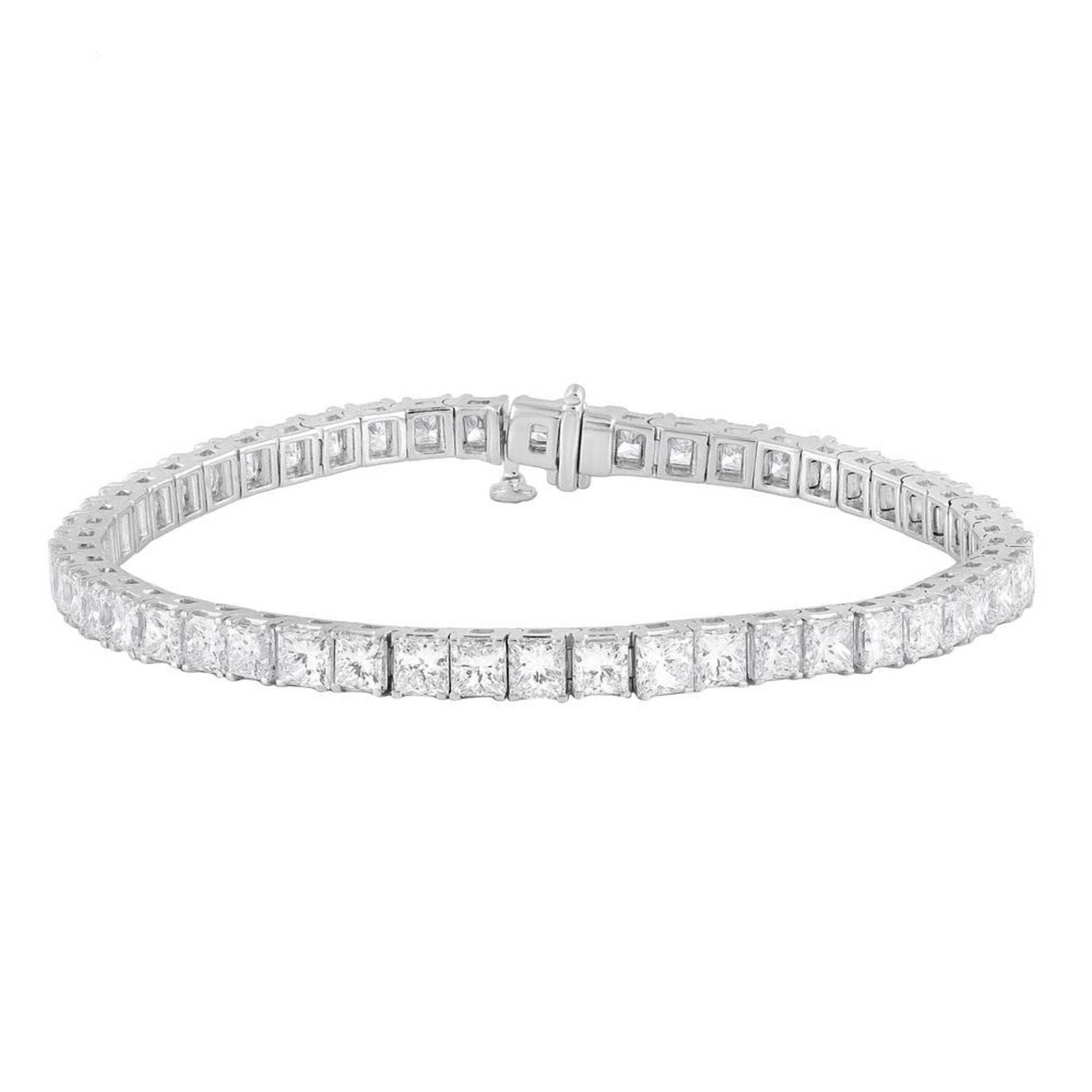 14.50 CT Princess Natural Diamond | Tennis Bracelet | 14K White Gold | G-H Color | VS Clarity