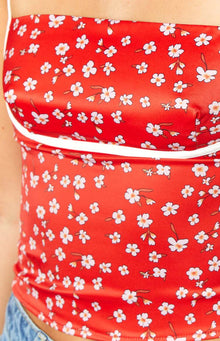 Tamra Floral Low Back Top | Red