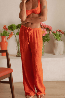Drawstring Wide Leg Pant | Tangerine