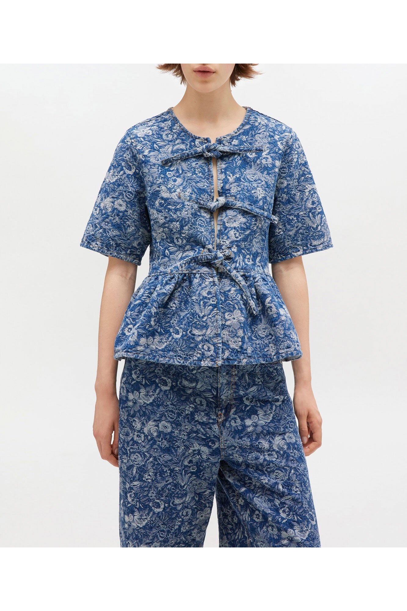 Tapestry Peplum Blouse | Mid Blue Stone