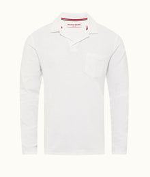 Terry Towelling O.B Stripe Tailored Fit Long-Sleeve Towelling Resort Polo Shirt | White