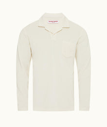 Terry Towelling Tailored Fit Long-Sleeve Cotton Towelling Resort Polo Shirt | Cashew