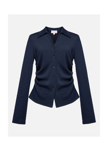Textured Pleated Shirt | Navy