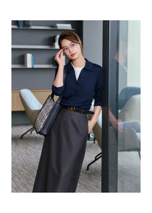 Textured Pleated Shirt | Navy