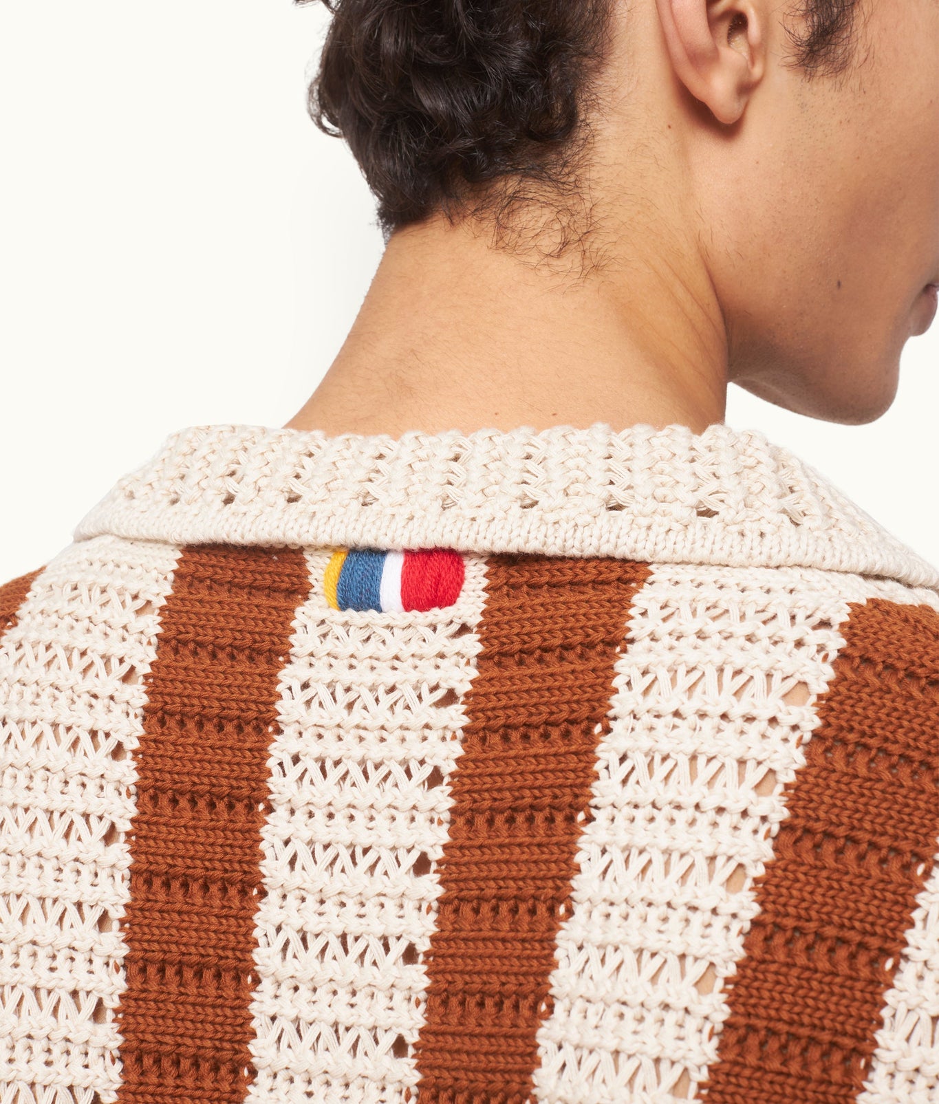 Thomas Crochet Relaxed Fit Crochet Stitch Organic Cotton Shirt | Canela/Cashew