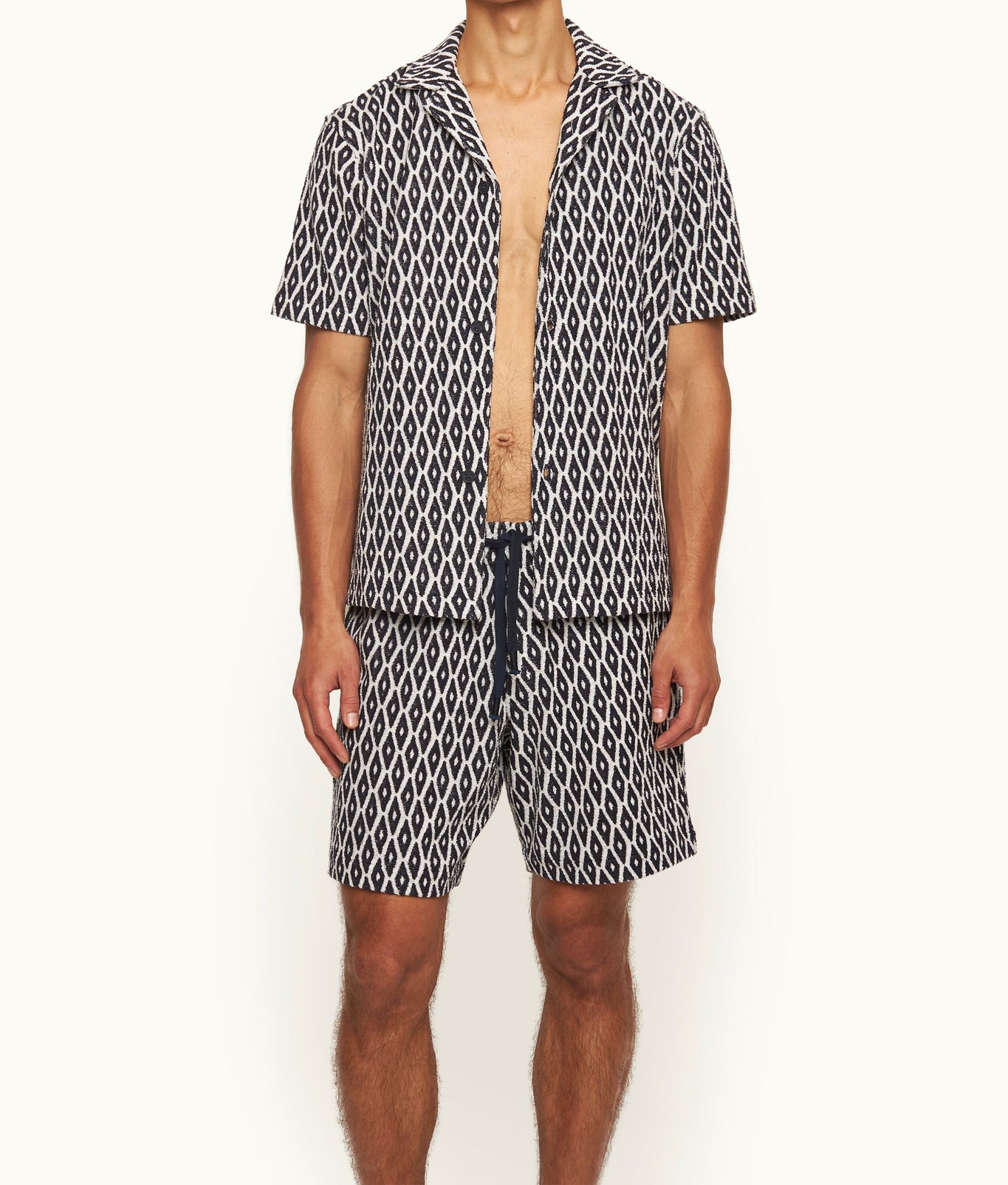 Trevone Classic Fit Geometric Towelling Drawcord Sweat Shorts | Night Iris