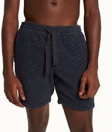 Trevone Towelling Atom Jacquard Classic Fit Cotton Towelling Sweat Shorts | Night Iris