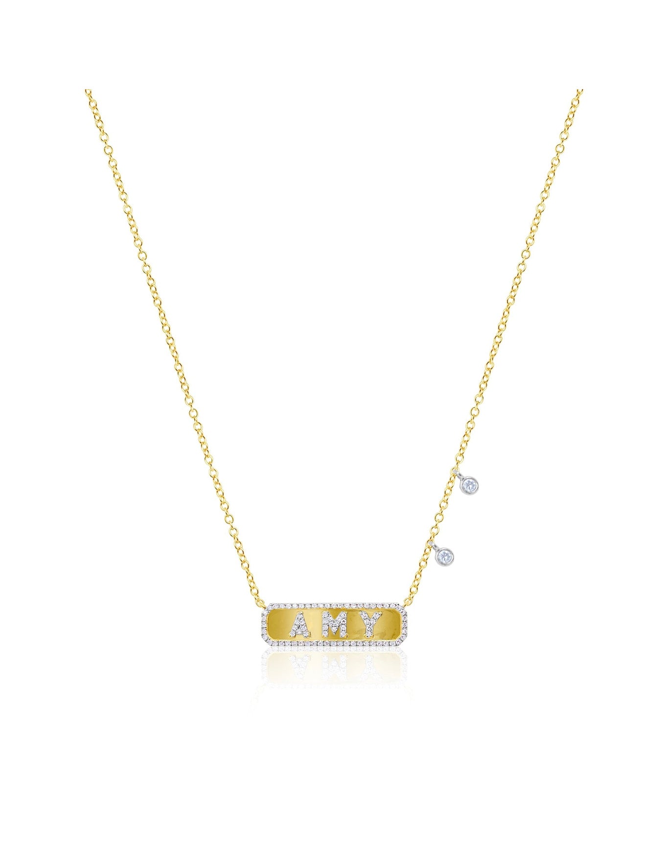 Two Tone Gold Diamond Nameplate AMY Necklace | 14K Two Tone Gold