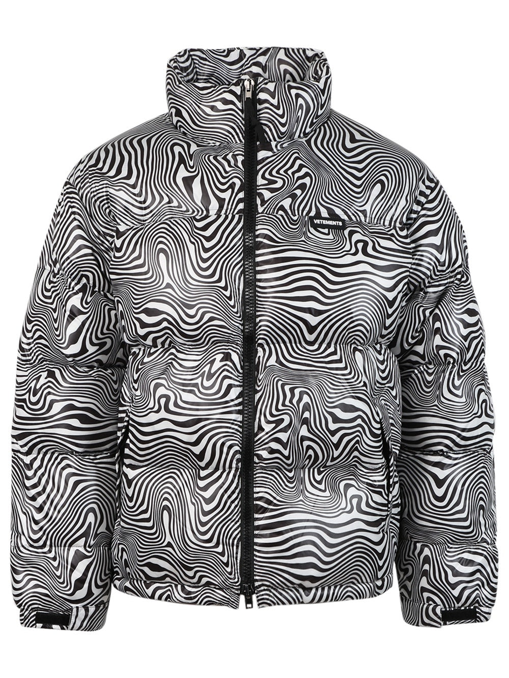 Men | VETEMENTS | Zebra Print Logo Puffer Jacket | Black & White
