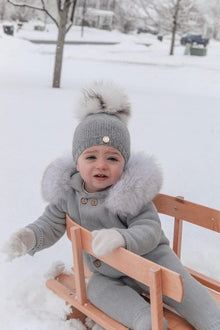 Unisex | Honeycomb Cashmere Beanie Hats White Print Pom | Grey