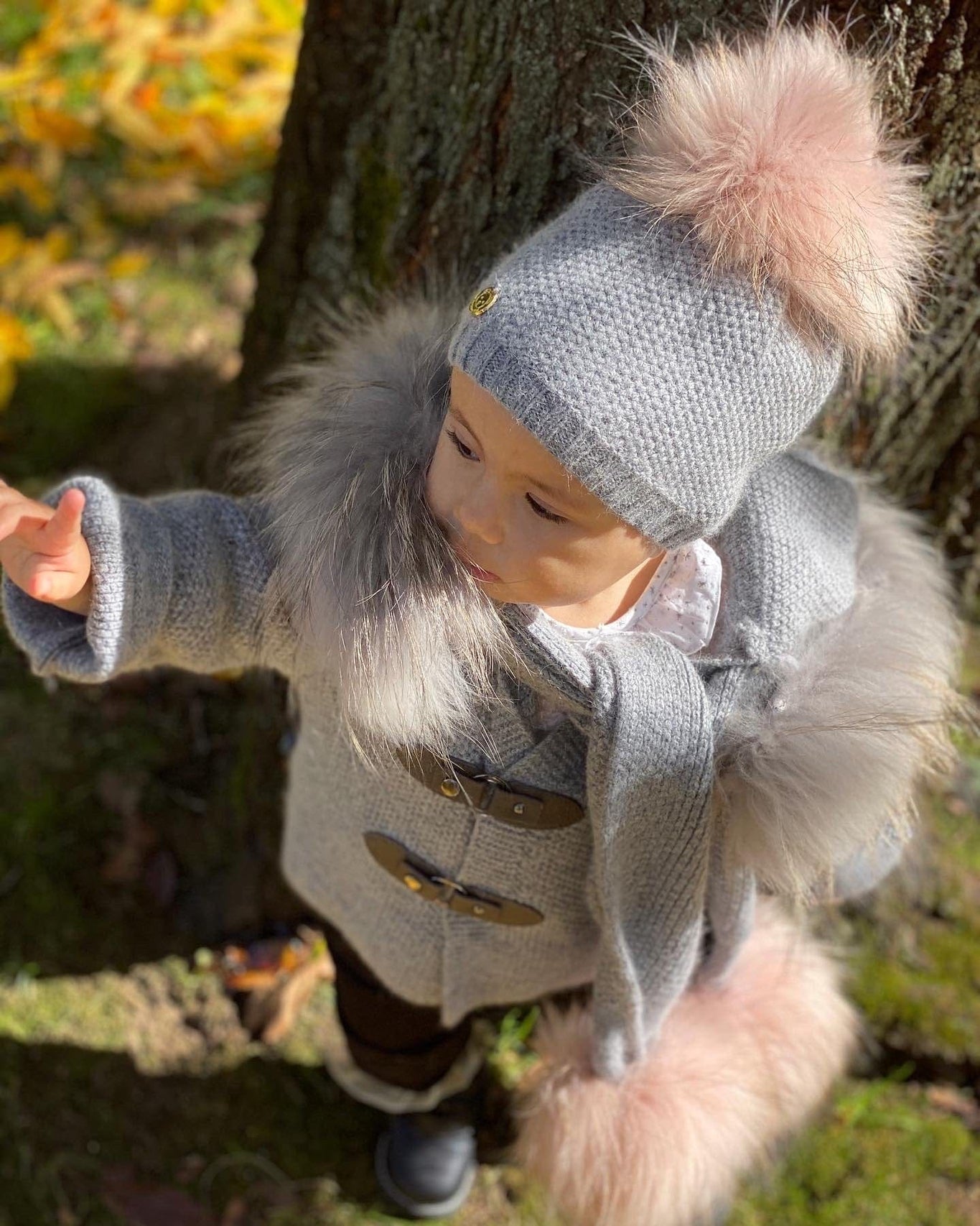 Unisex | Honeycomb Grey Cashmere Beanie Hats Pink Pom | Gray