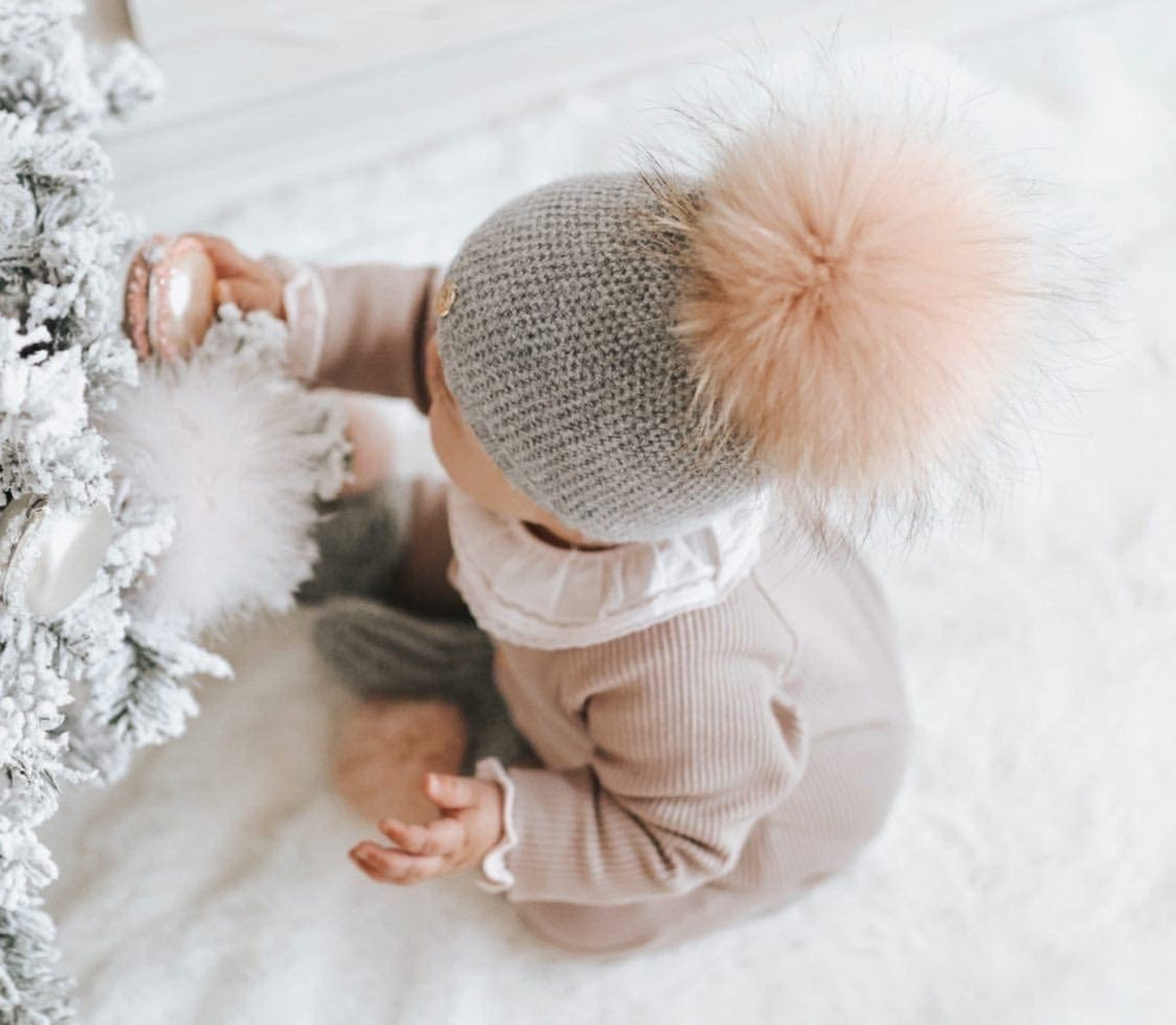 Unisex | Honeycomb Grey Cashmere Beanie Hats Pink Pom | Gray